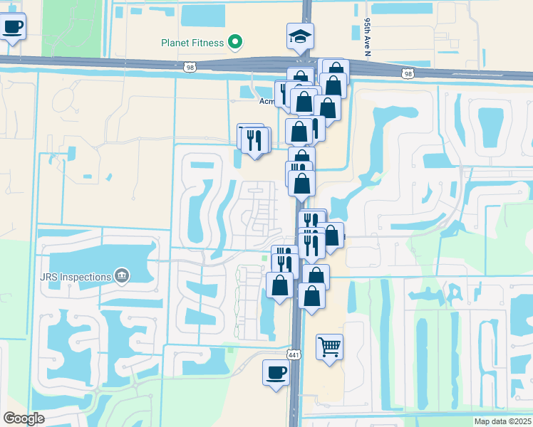 map of restaurants, bars, coffee shops, grocery stores, and more near 3401 Shoma Drive in Royal Palm Beach