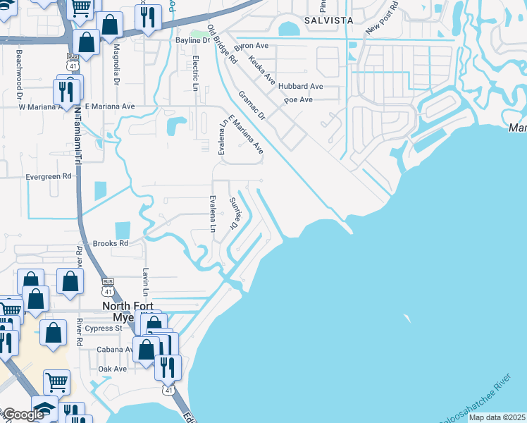 map of restaurants, bars, coffee shops, grocery stores, and more near 1356 Harbor View Drive in North Fort Myers