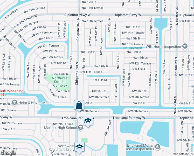map of restaurants, bars, coffee shops, grocery stores, and more near 1411 Northwest 11th Street in Cape Coral