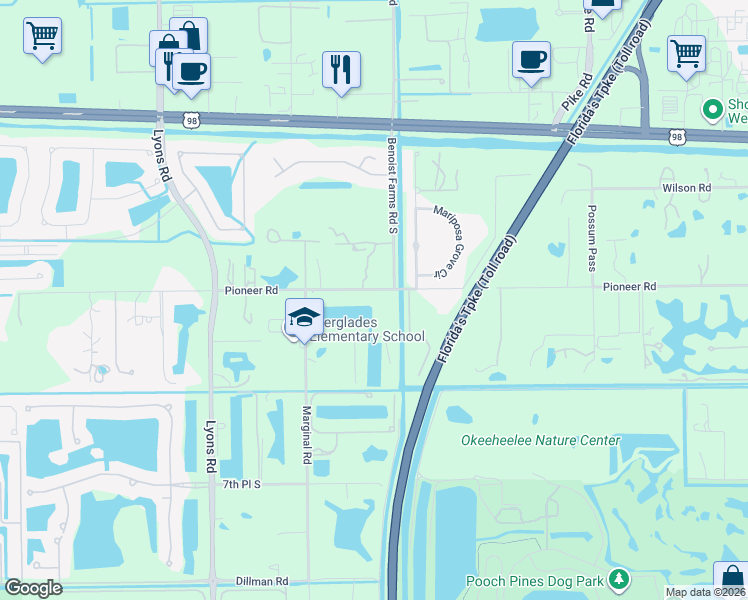 map of restaurants, bars, coffee shops, grocery stores, and more near 8084 Pioneer Road in West Palm Beach