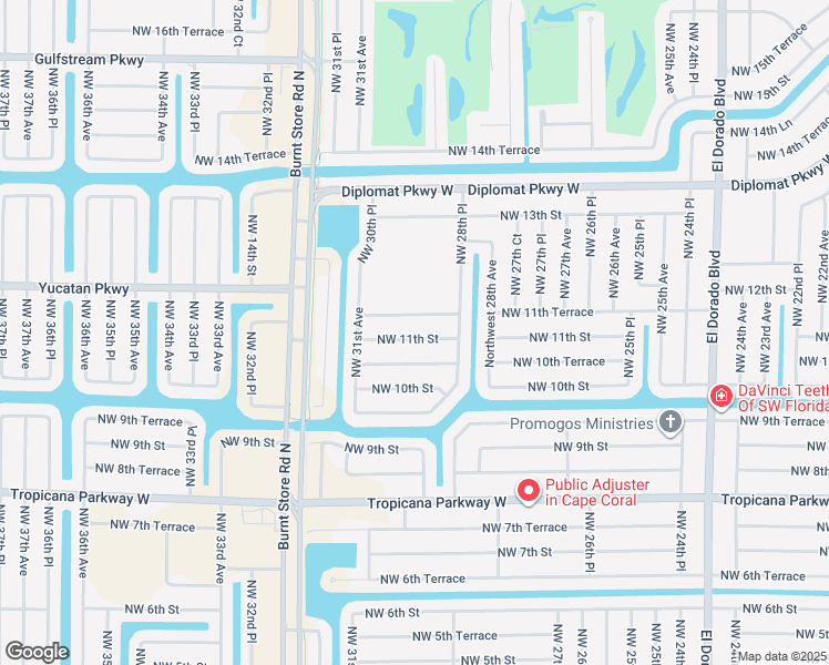 map of restaurants, bars, coffee shops, grocery stores, and more near 2907 Northwest 11th Street in Cape Coral