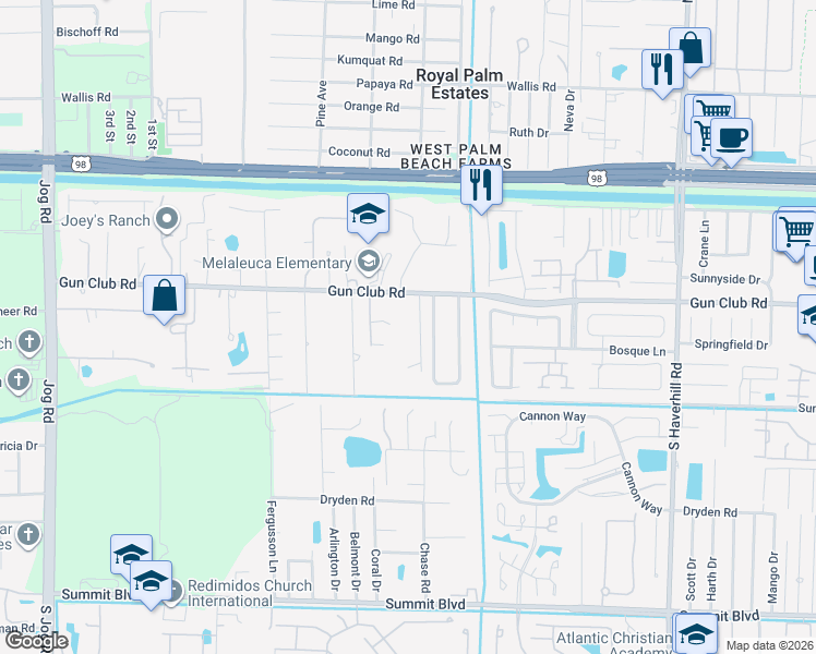 map of restaurants, bars, coffee shops, grocery stores, and more near 344 Jfk Memorial Boulevard in West Palm Beach