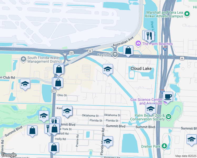 map of restaurants, bars, coffee shops, grocery stores, and more near 2575 Homewood Road in West Palm Beach