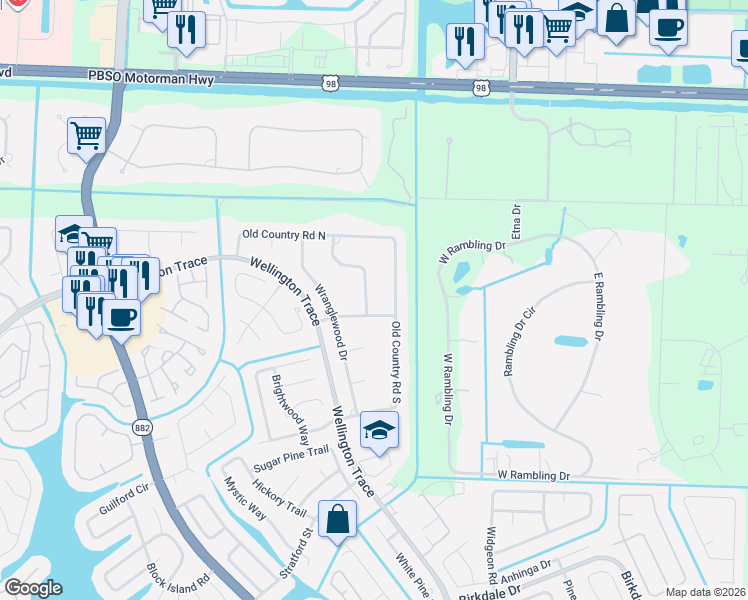 map of restaurants, bars, coffee shops, grocery stores, and more near 280 Sulky Way in Wellington