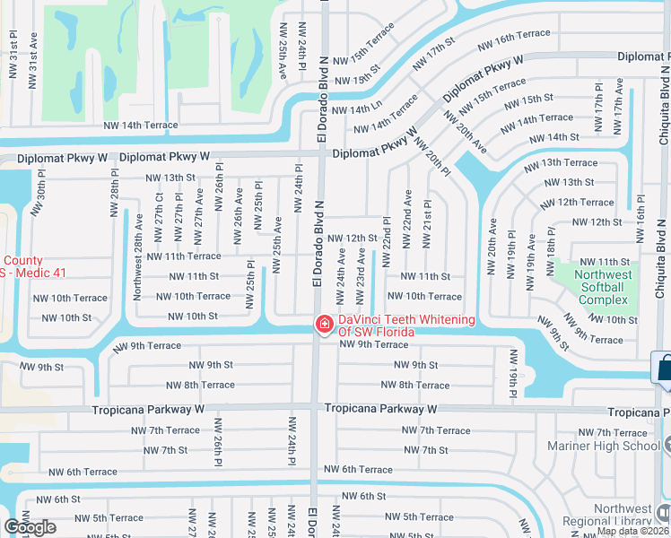 map of restaurants, bars, coffee shops, grocery stores, and more near 1105 El Dorado Boulevard North in Cape Coral