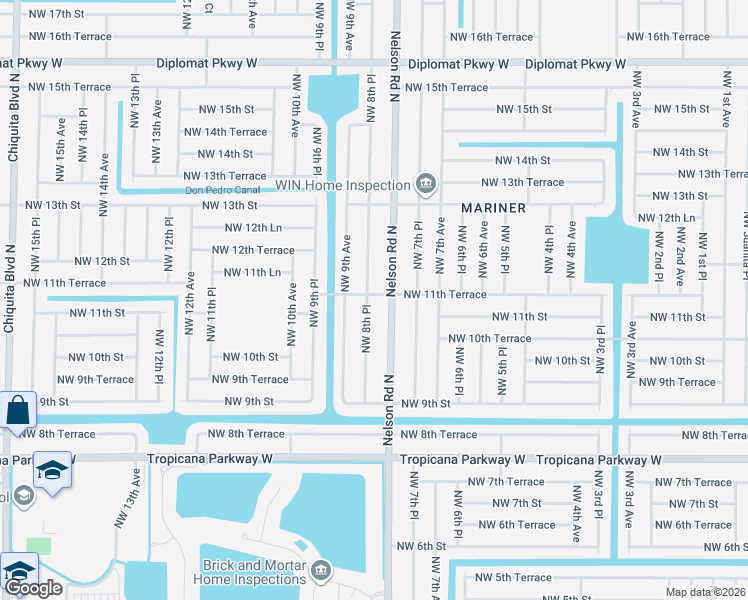 map of restaurants, bars, coffee shops, grocery stores, and more near 1107 Northwest 8th Place in Cape Coral