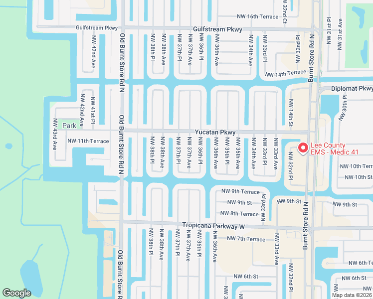 map of restaurants, bars, coffee shops, grocery stores, and more near 1028 Northwest 37th Avenue in Cape Coral