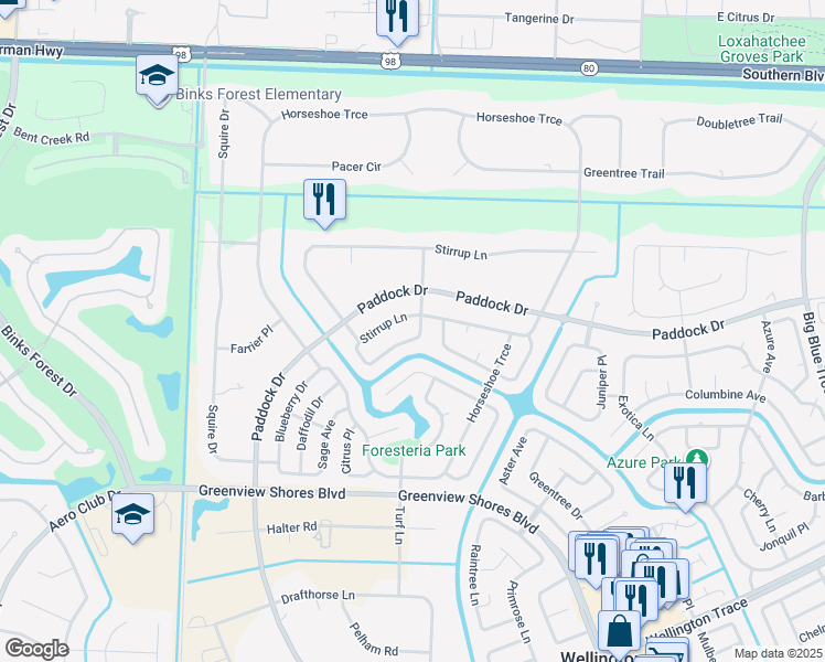 map of restaurants, bars, coffee shops, grocery stores, and more near 14481 Autumn Avenue in Wellington