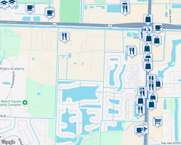 map of restaurants, bars, coffee shops, grocery stores, and more near 10670 Acme Road in Wellington