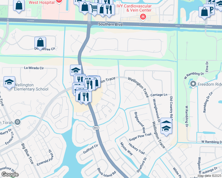 map of restaurants, bars, coffee shops, grocery stores, and more near 256 Wood Dale Drive in Wellington
