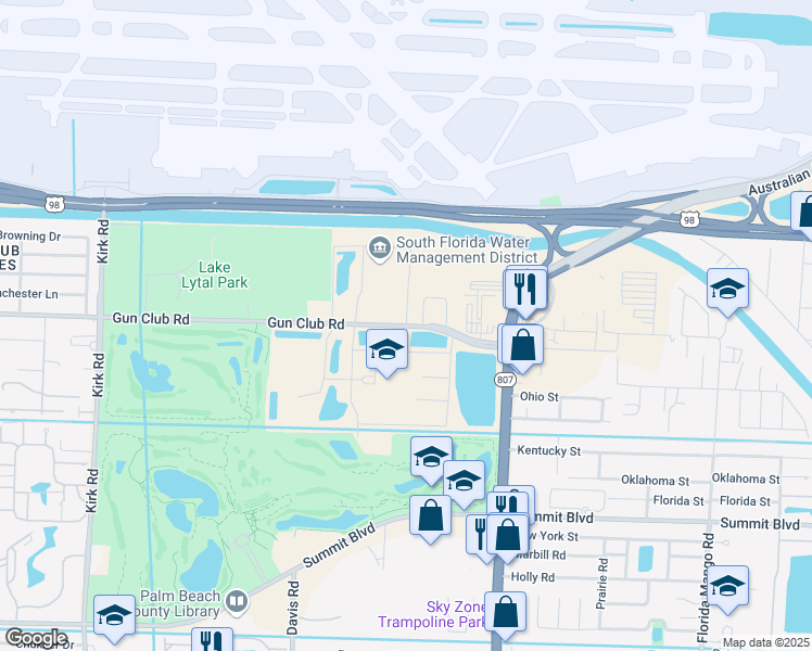 map of restaurants, bars, coffee shops, grocery stores, and more near 3301 Gun Club Road in West Palm Beach