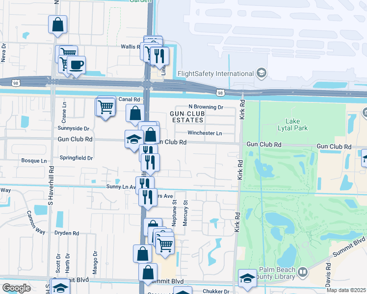 map of restaurants, bars, coffee shops, grocery stores, and more near 4330 Gun Club Road in West Palm Beach