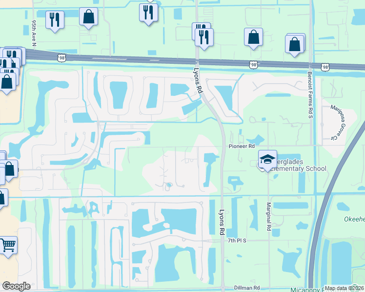 map of restaurants, bars, coffee shops, grocery stores, and more near 8763 Pioneer Road in West Palm Beach