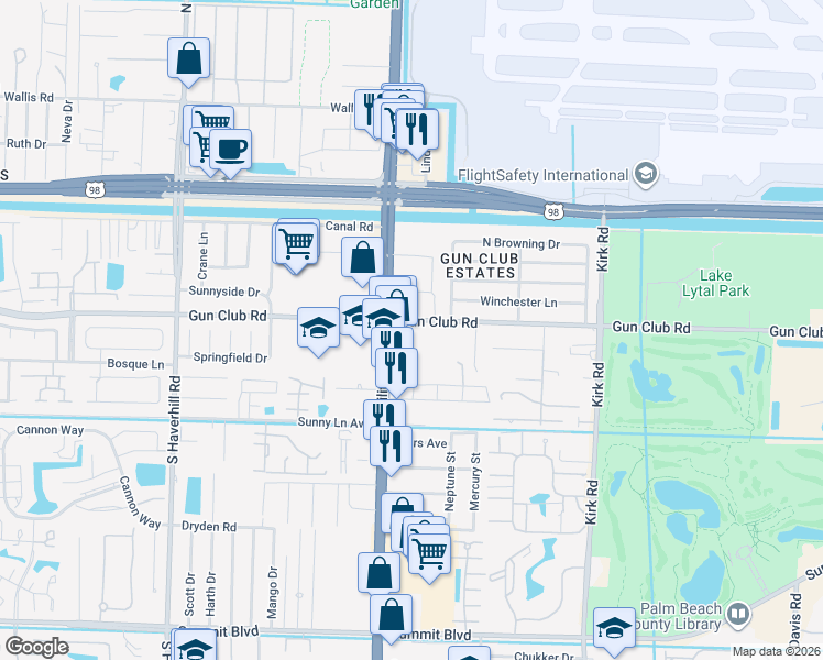 map of restaurants, bars, coffee shops, grocery stores, and more near in Palm Beach County