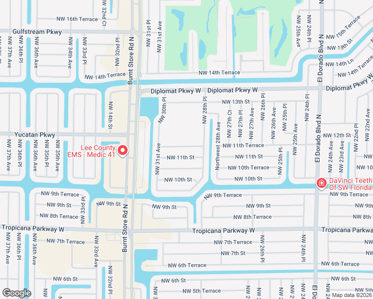 map of restaurants, bars, coffee shops, grocery stores, and more near 2907 Northwest 11th Street in Cape Coral