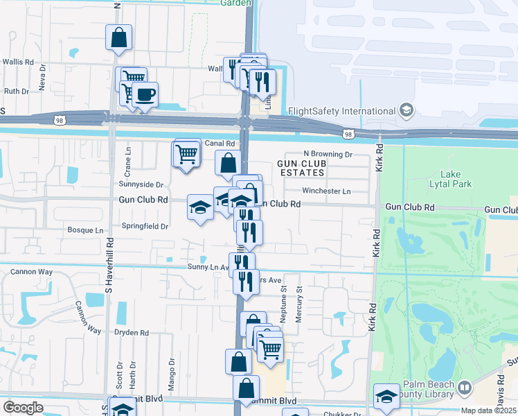 map of restaurants, bars, coffee shops, grocery stores, and more near in Palm Beach County