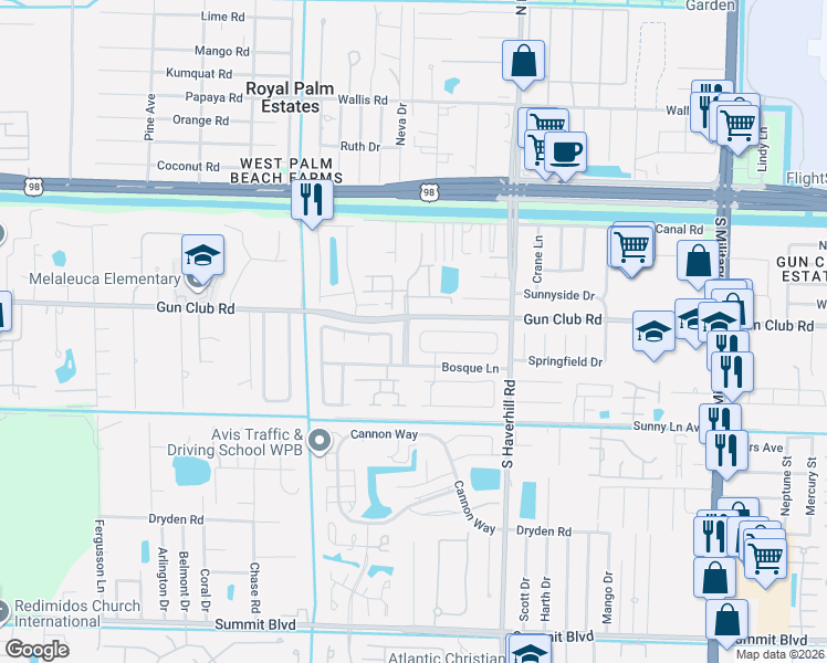 map of restaurants, bars, coffee shops, grocery stores, and more near 5233 El Claro Circle in West Palm Beach