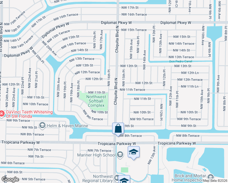 map of restaurants, bars, coffee shops, grocery stores, and more near 1108 Northwest 15th Place in Cape Coral