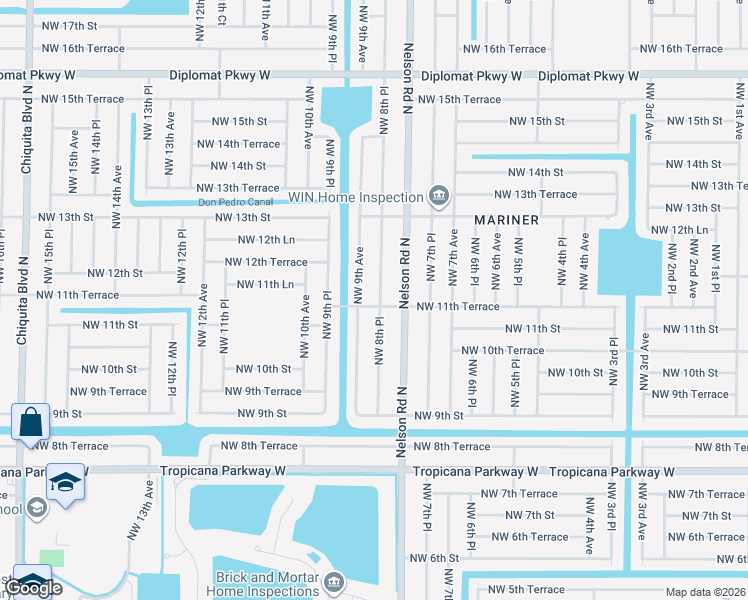 map of restaurants, bars, coffee shops, grocery stores, and more near 1107 Northwest 8th Place in Cape Coral