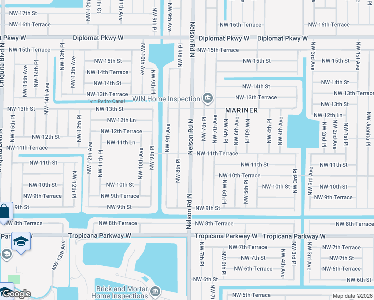 map of restaurants, bars, coffee shops, grocery stores, and more near 1107 Northwest 8th Place in Cape Coral