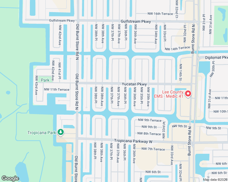 map of restaurants, bars, coffee shops, grocery stores, and more near 1028 Northwest 37th Avenue in Cape Coral