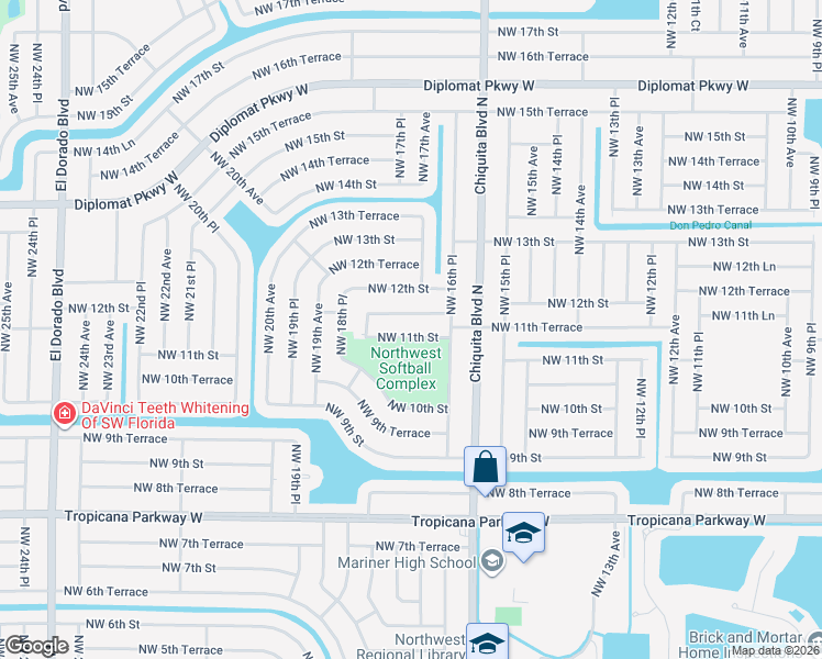 map of restaurants, bars, coffee shops, grocery stores, and more near 1703 Northwest 11th Street in Cape Coral