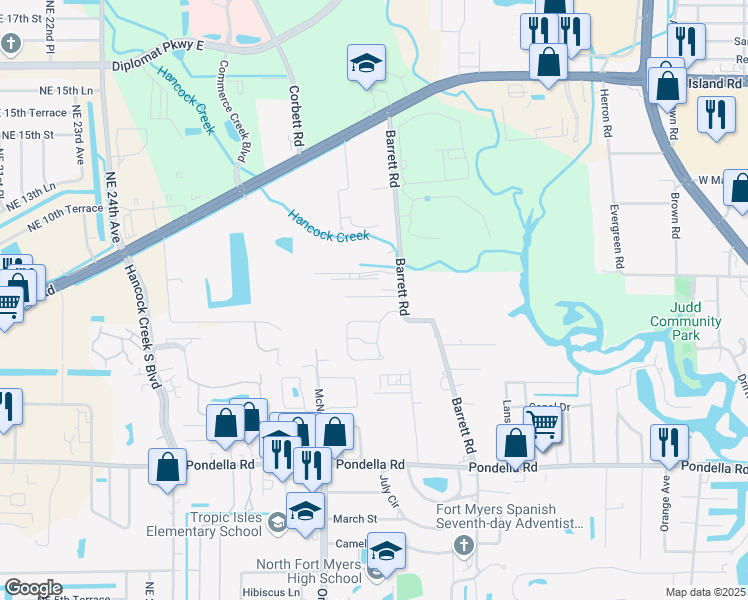 map of restaurants, bars, coffee shops, grocery stores, and more near 9341 Rabbit Hollow Trail in North Fort Myers