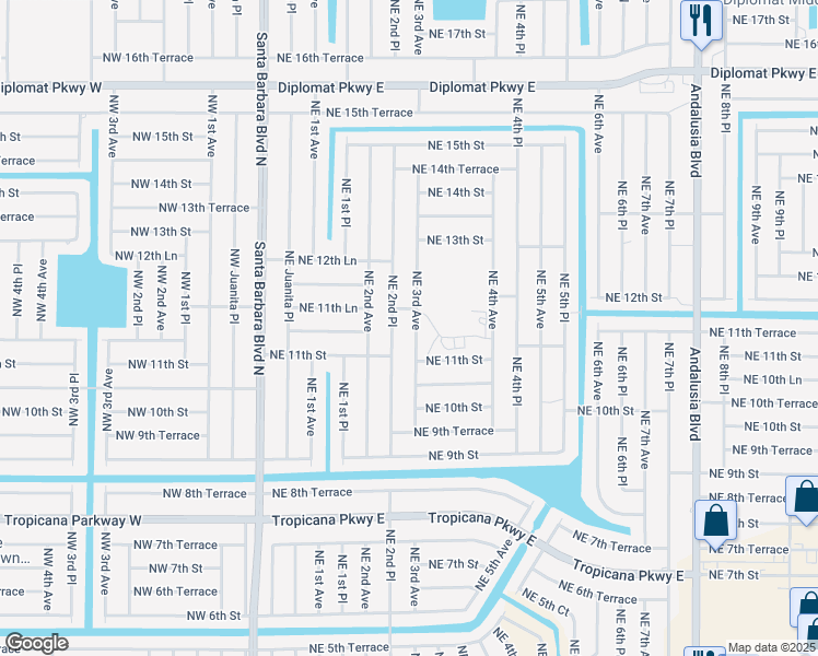 map of restaurants, bars, coffee shops, grocery stores, and more near 1118 Northeast 3rd Avenue in Cape Coral