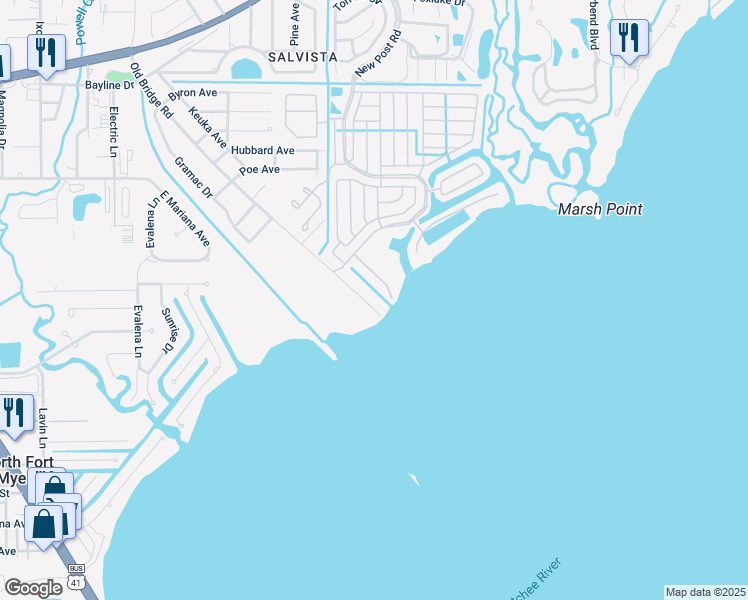 map of restaurants, bars, coffee shops, grocery stores, and more near 1064 Old Bridge Road in North Fort Myers