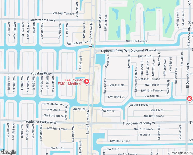 map of restaurants, bars, coffee shops, grocery stores, and more near 1135 Northwest 31st Place in Cape Coral
