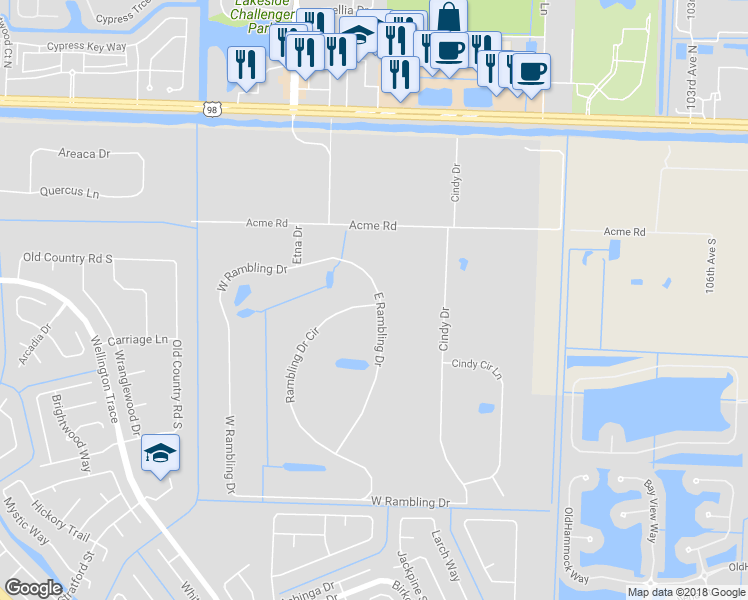 map of restaurants, bars, coffee shops, grocery stores, and more near 650 East Rambling Drive in Wellington