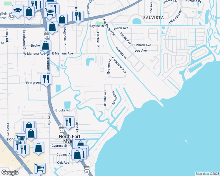 map of restaurants, bars, coffee shops, grocery stores, and more near 210 Glenmont Drive West in North Fort Myers
