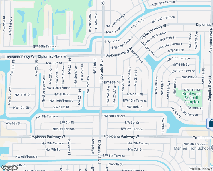 map of restaurants, bars, coffee shops, grocery stores, and more near 1120 Northwest 24th Avenue in Cape Coral