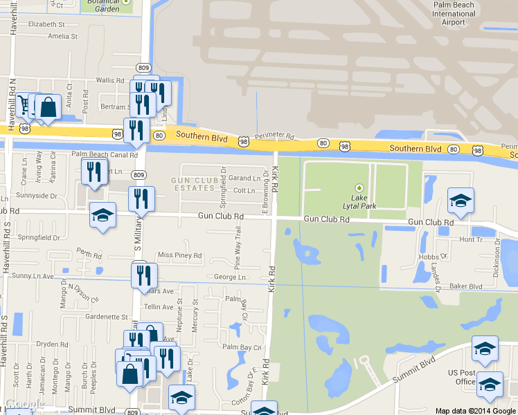 map of restaurants, bars, coffee shops, grocery stores, and more near 4050 Winchester Lane in West Palm Beach