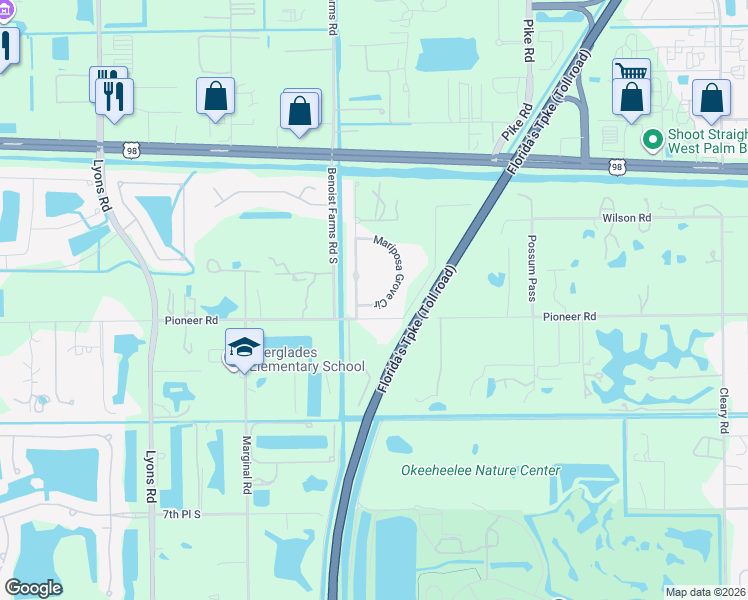 map of restaurants, bars, coffee shops, grocery stores, and more near 8024 Mariposa Grove Circle in West Palm Beach