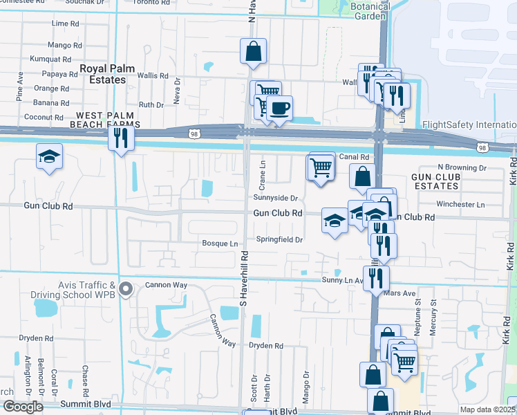 map of restaurants, bars, coffee shops, grocery stores, and more near 4938 Sunnyside Drive in West Palm Beach