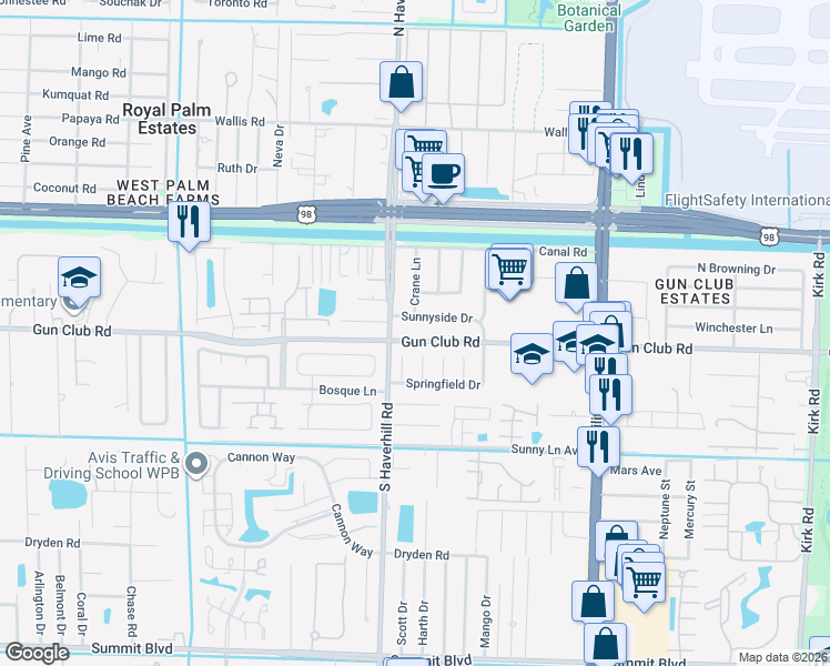 map of restaurants, bars, coffee shops, grocery stores, and more near 4939 Gun Club Road in West Palm Beach