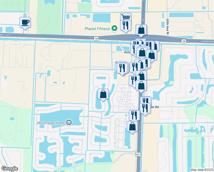 map of restaurants, bars, coffee shops, grocery stores, and more near 151 Kensington Way in West Palm Beach