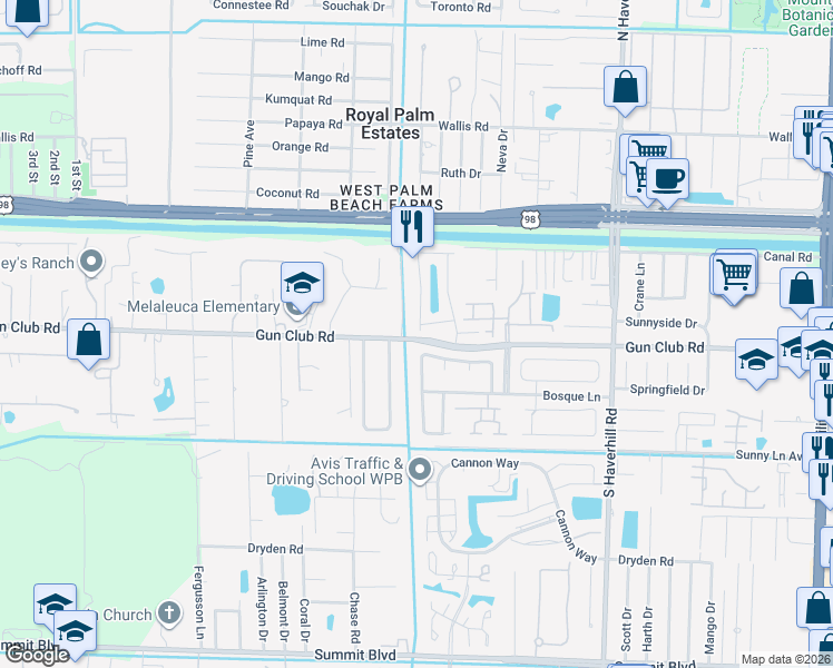 map of restaurants, bars, coffee shops, grocery stores, and more near 219 Plumage Lane in West Palm Beach