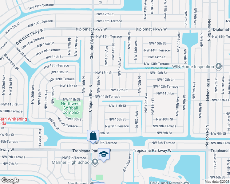 map of restaurants, bars, coffee shops, grocery stores, and more near 1406 Northwest 12th Street in Cape Coral