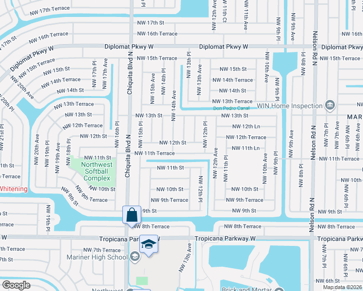 map of restaurants, bars, coffee shops, grocery stores, and more near 1314 Northwest 12th Street in Cape Coral