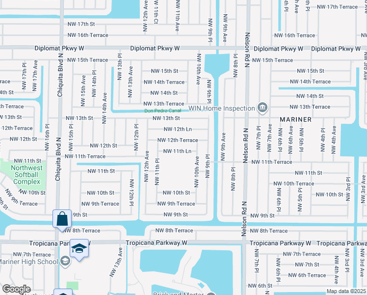 map of restaurants, bars, coffee shops, grocery stores, and more near 1017 Northwest 11th Lane in Cape Coral