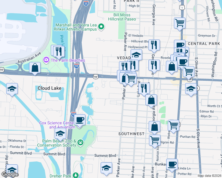 map of restaurants, bars, coffee shops, grocery stores, and more near 946 Alamanda Road in West Palm Beach