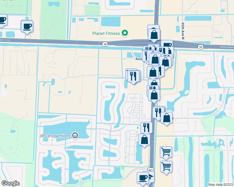 map of restaurants, bars, coffee shops, grocery stores, and more near 151 Kensington Way in West Palm Beach
