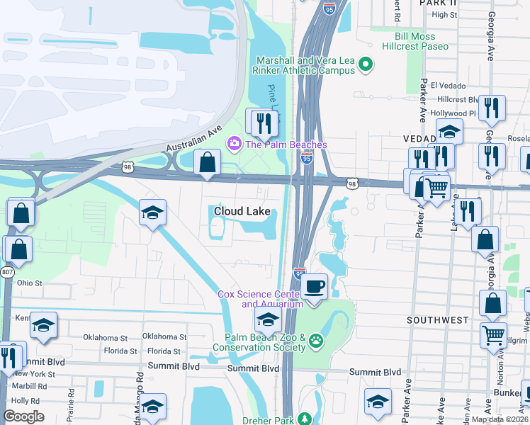 map of restaurants, bars, coffee shops, grocery stores, and more near in Cloud Lake