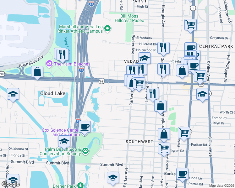 map of restaurants, bars, coffee shops, grocery stores, and more near 946 Alamanda Road in West Palm Beach
