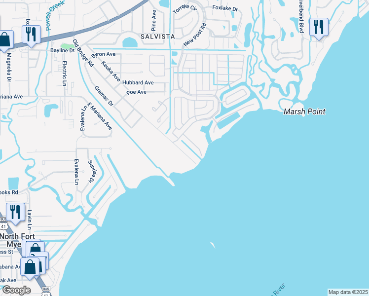 map of restaurants, bars, coffee shops, grocery stores, and more near 1064 Old Bridge Road in North Fort Myers