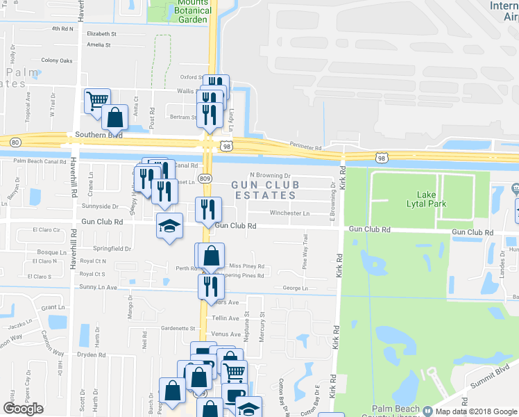 map of restaurants, bars, coffee shops, grocery stores, and more near 4315 Winchester Ln in West Palm Beach