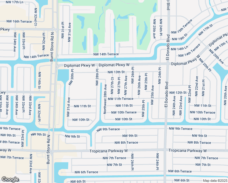 map of restaurants, bars, coffee shops, grocery stores, and more near 1129 Northwest 27th Court in Cape Coral