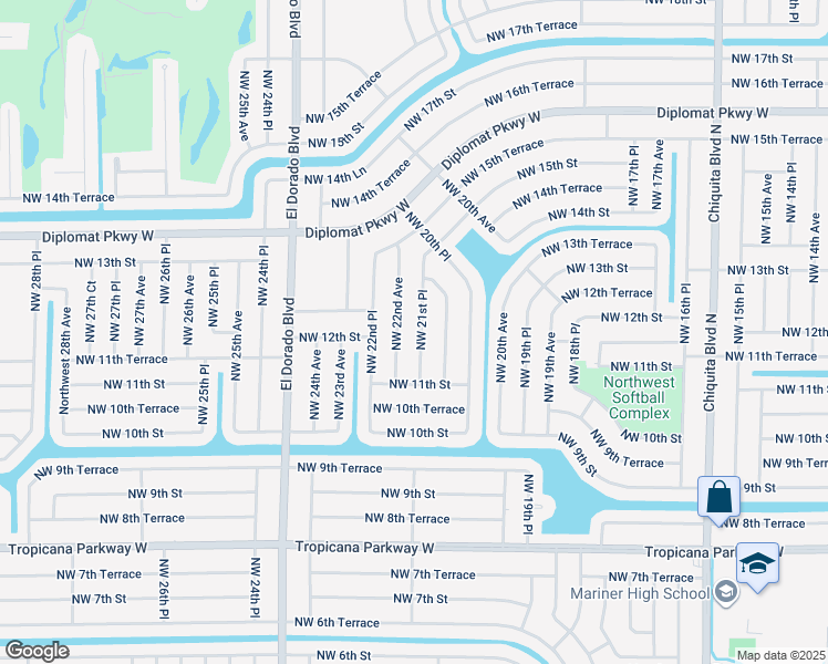 map of restaurants, bars, coffee shops, grocery stores, and more near 1200 Northwest 21st Place in Cape Coral